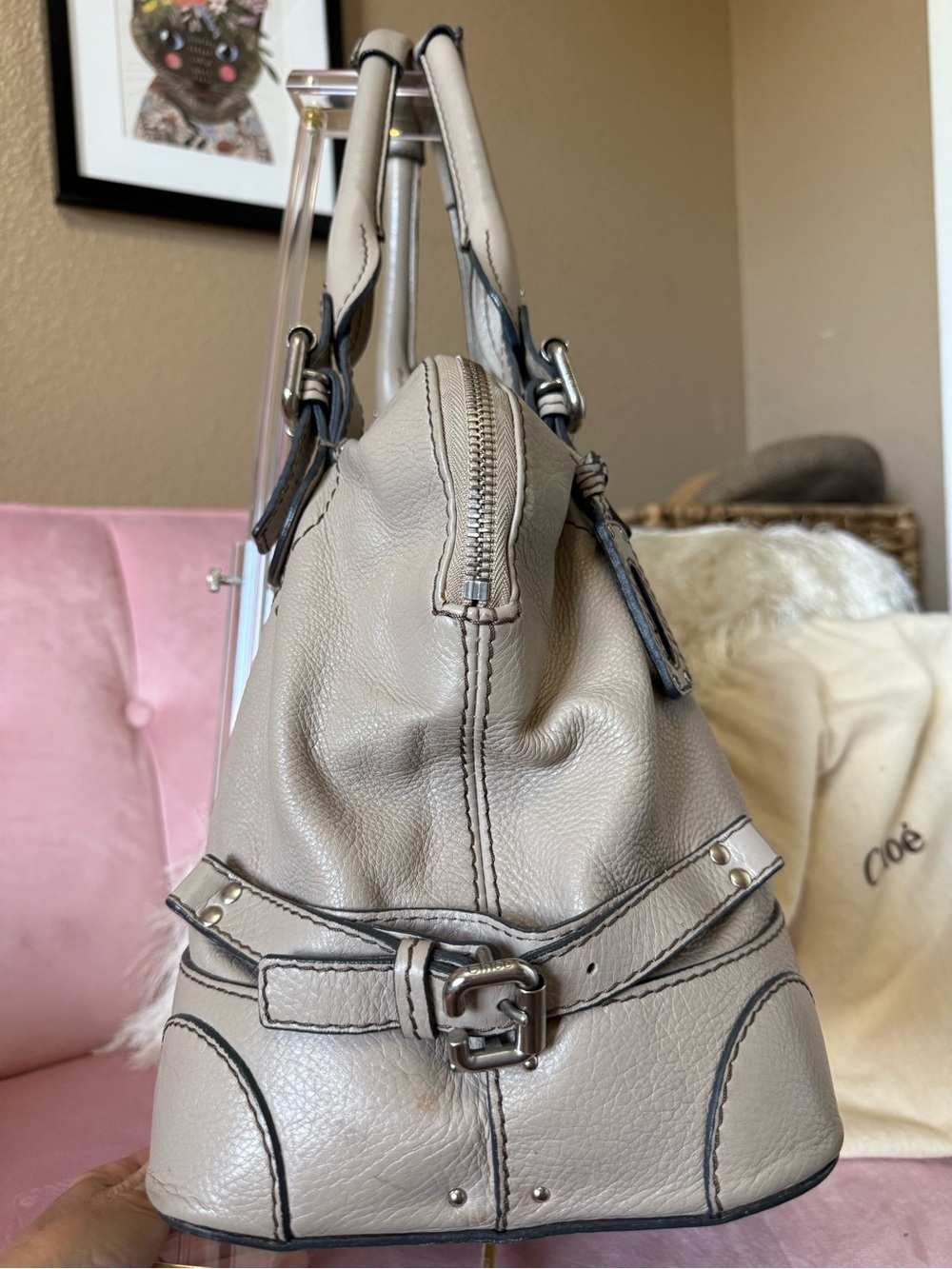 💯 Auth! Classic CHLOE  PADDINGTON Tan Leather  Handbag W Silver Tone Lock & Key - Picture 8 of 17